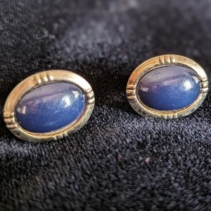 Vintage Cufflinks, Blue Stone with Silver Tone